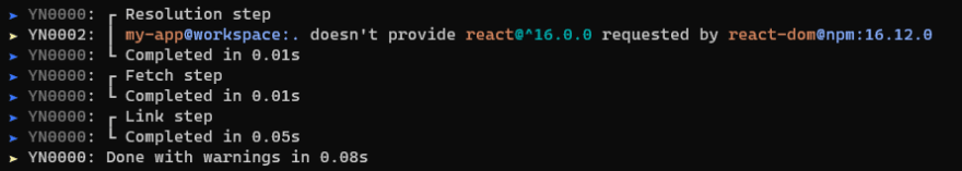 Yarn CLI output